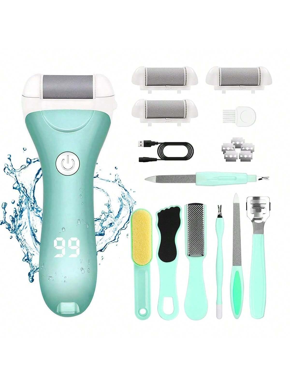 18 In 1 Foot File Pedicure Kit Tools Electric Callus Remover For Feet, Foot Scrubber Kits For Cracked Heels Dead Skin Battery Display, 2 Speed, 3 Roller Heads Callus Remover Kit Pedicure Set For Feet