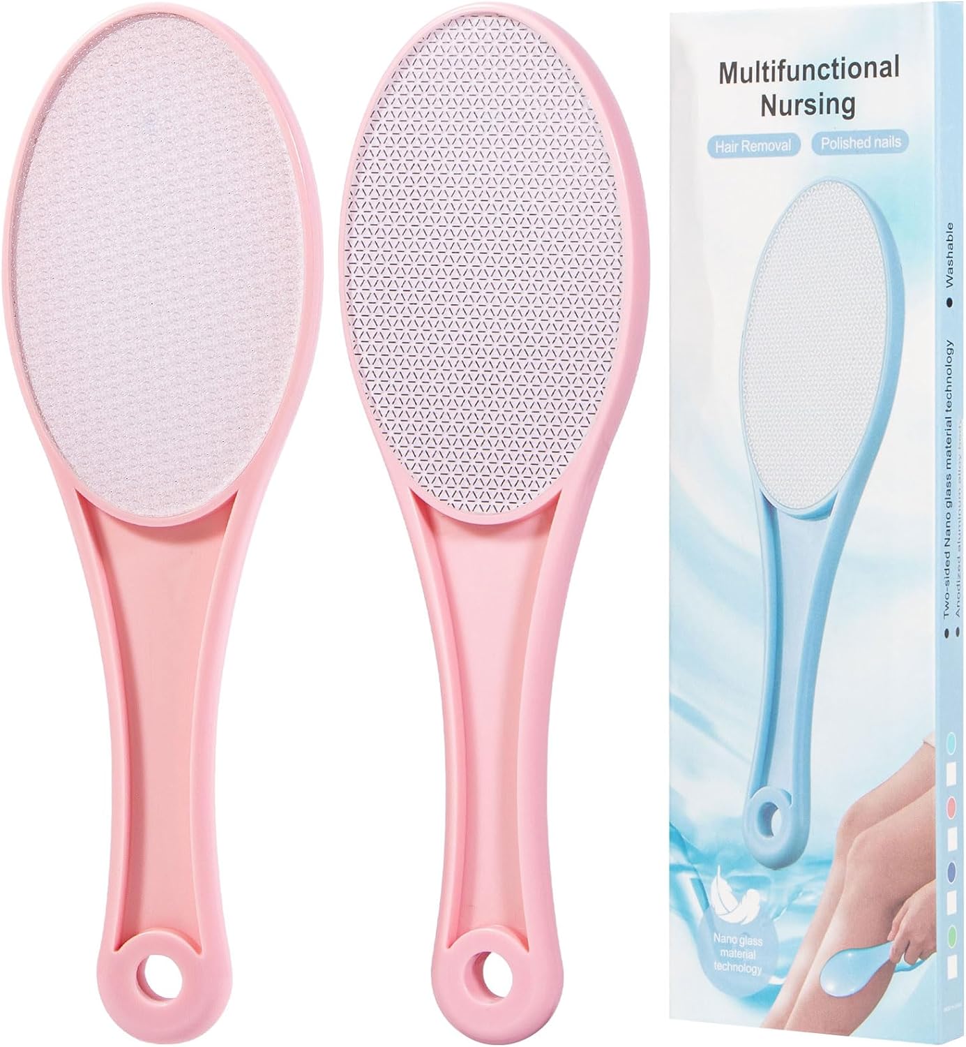 2 Pack Nano Glass Foot File Callus Remover, Beomeen Hard and Dead Skin Remover for Feet, Double Sided Foot Scrubber Hygienic Pedicure Tool, Hair Eraser for Softer and Smoother Feet and Hands