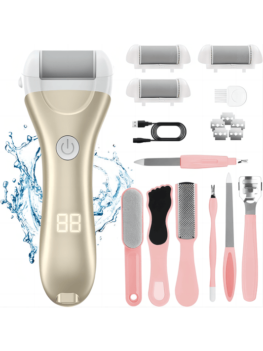 18 In 1 Foot File Pedicure Kit Tools Electric Callus Remover For Feet, Foot Scrubber Kits For Cracked Heels Dead Skin Battery Display, 2 Speed, 3 Roller Heads Callus Remover Kit Pedicure Set For Feet