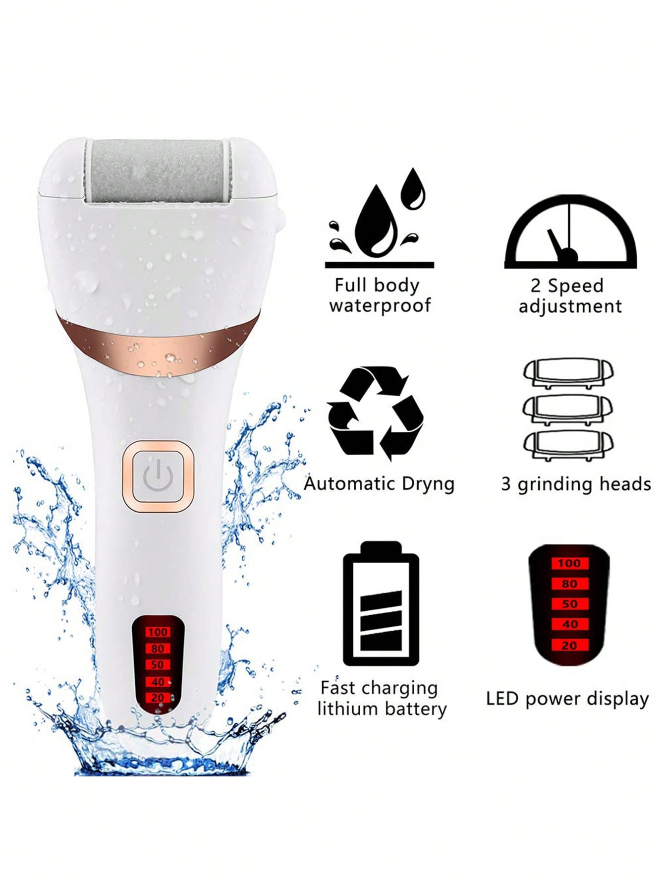 1pc Waterproof Electric Foot File With Detachable Replacement Roller Head, Suitable For Home Use, A Perfect Gift For Mom, Boyfriend Or Valentine's Day, Color: Pink, Style: Cute, Suitable For St. Patrick's Day