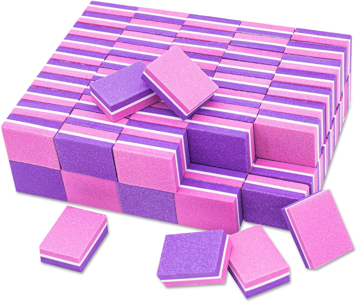 100Pcs Mini Nail Buffers 100/180 Grit, Pink-Purple Nail Buffer Bulk for Natural Nails and Gel Polish, Nails Buffering, Portable Double-Sided Buffing Block Set for Smoothing Nails